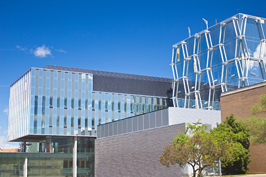 New IQC building (at left), part of Mike & Ophelia Lazaridis Quantum-Nano Centre