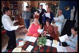 Rehearsal of the church choir before consecration of the chapel. Conductor: Sergei Poliakov