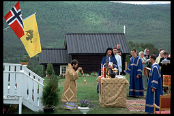 Bishop Hilarion conducting the Lesser Blessing of waters during the consecration of the chapel