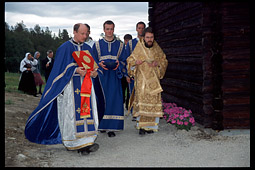 Bishop Hilarion of Vienna and Austria consecrating St. Olav Orthodox chapel in Folldal by holy water (1)